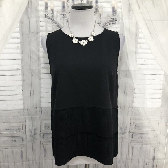 Ann Taylor Factory Tops - Ann Taylor Medium Solid Black Sleeveless Pleated Blouse Round Neck Pullover NWOT